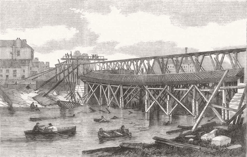 YORKS. View of the ruins of Lendal Bridge, York 1861 old antique print picture